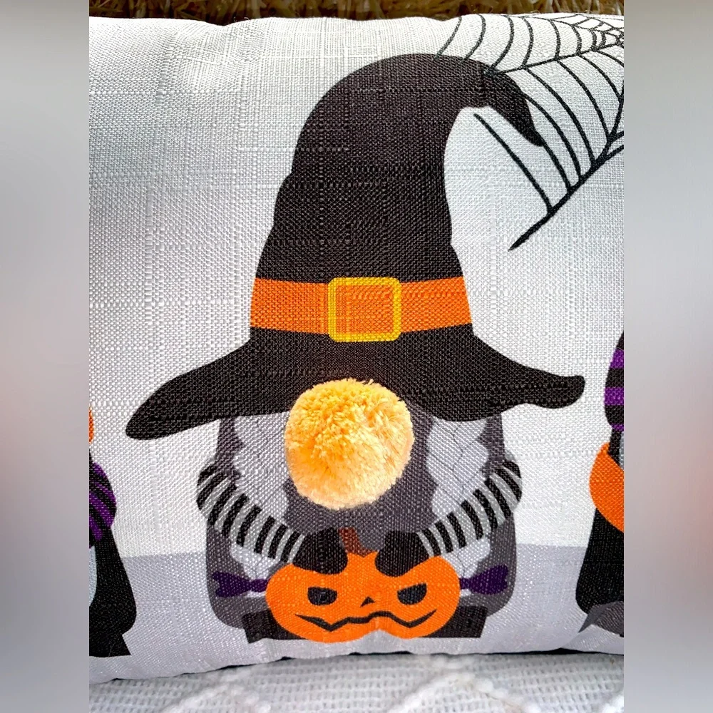 Halloween Decor Pillow Witch Warlock Gnomes Fuzzy Ball Nose- NWT
